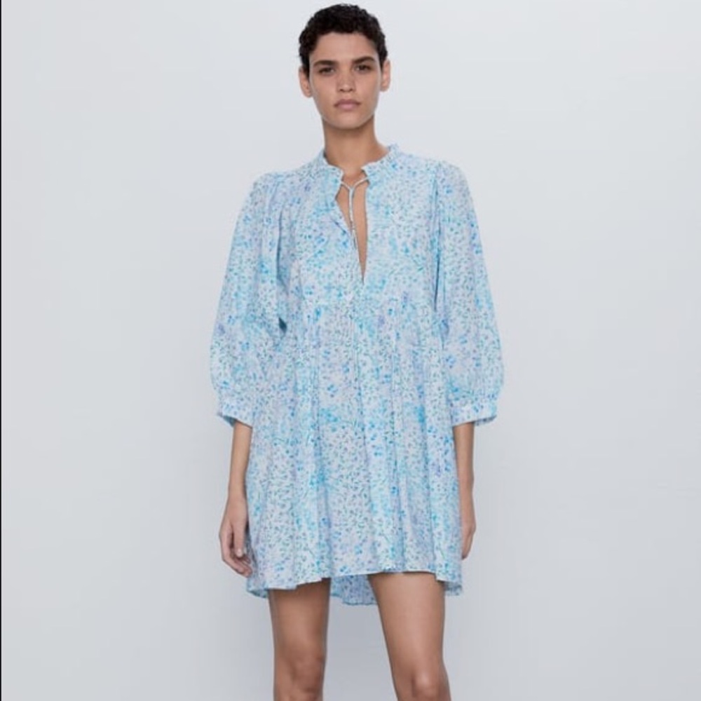 ZARA Floral Printed Poplin Dress Small
